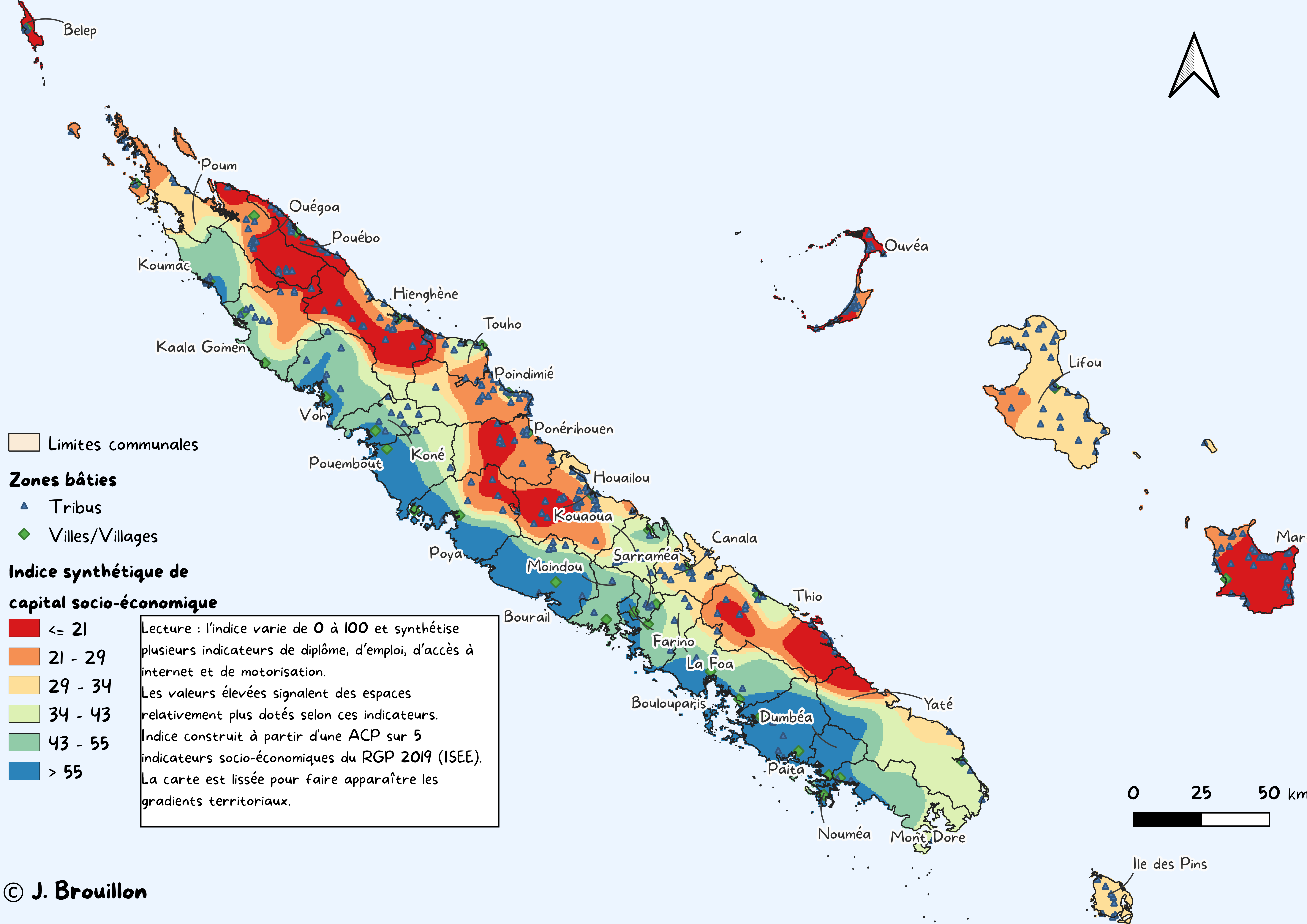 Carte lissée du capital socio-économique en Nouvelle-Calédonie